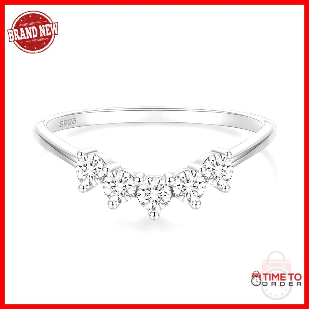 Sterling Silver Moissanite Wedding Band Size 6 Stackable Curved Eternity Ring